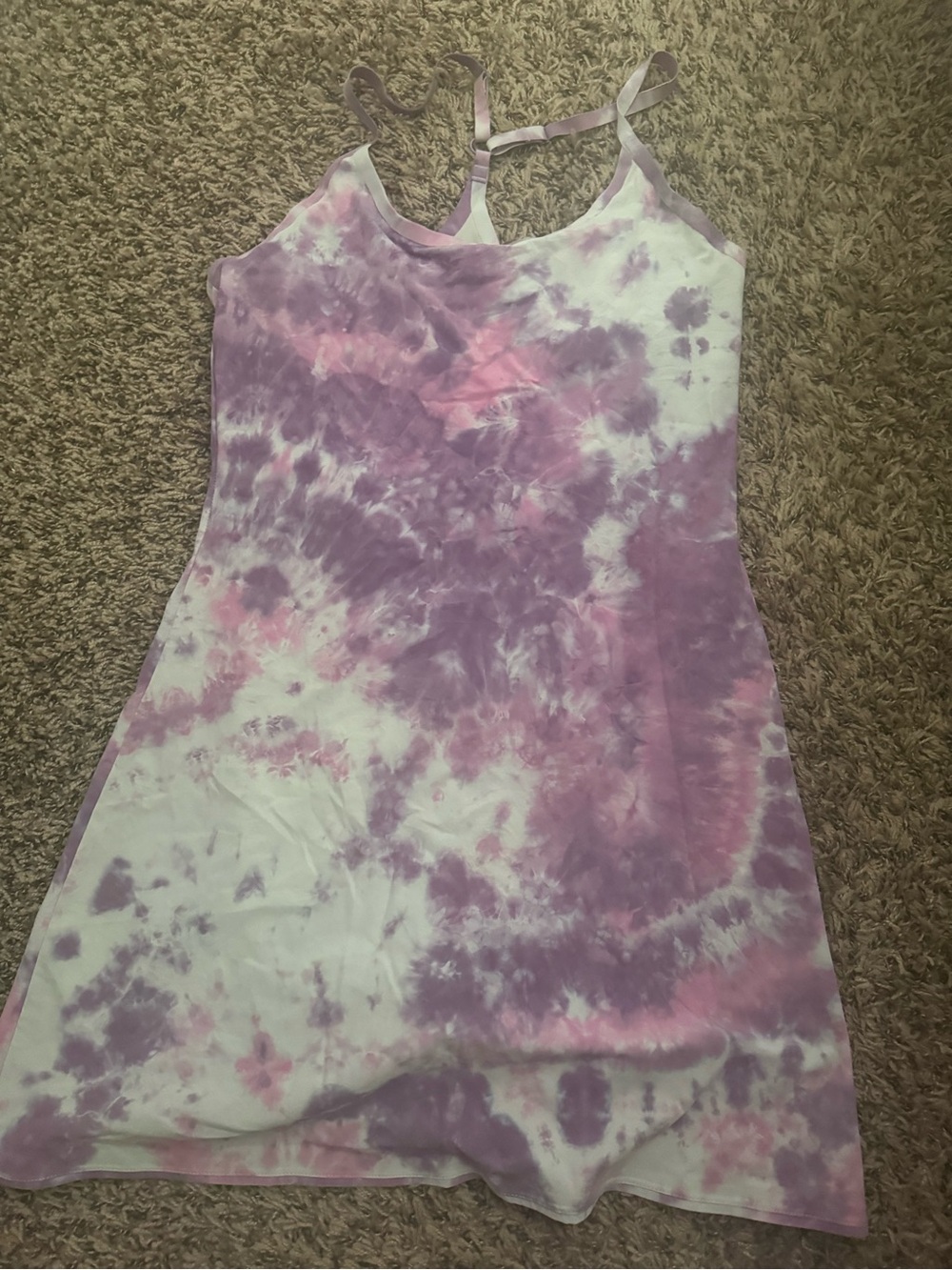 Outdoor Voices Lavender and White Tie-Dye Slip Dress